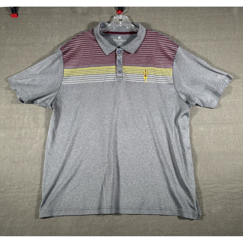 Arizona State University Sun Devils Colosseum Polo Shirt Mens Gray Striped 2XL
